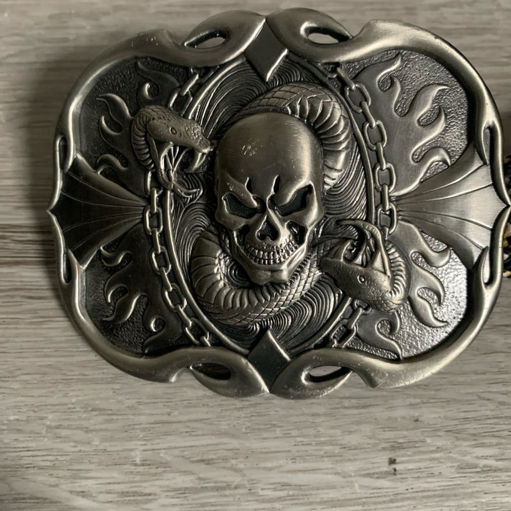 SKULL WITH SNAKES BELT BUCKLE Braided Belt 46”